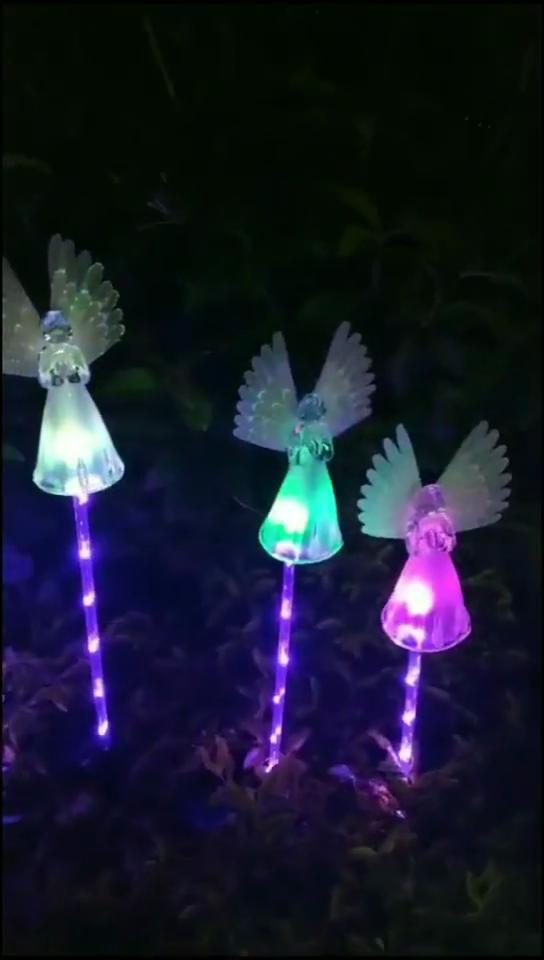 Solar-LED-Bodenstecker-Lichter mit buntem Farbverlauf, Glasfaser-Engel-Solarlichter, Rasenlichter, Beleuchtung für Außenlandschaftslichter