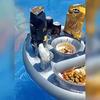 Aufblasbare PVC Wasser Eisbar – Tragbarer Selbstbedienungs-Getränkehalter mit Mehrschlitz-Bechertablett für Poolpartys
