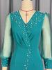 Elegant Lady Party Dresses New Style V Neck Transparent Sleeve Beaded Sheath Ankle Length Fashion Female Dinner Dress