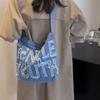 Denim Tote Bag Women Letter Shoulder Bag Large Capacity Portable Crossbody Bag