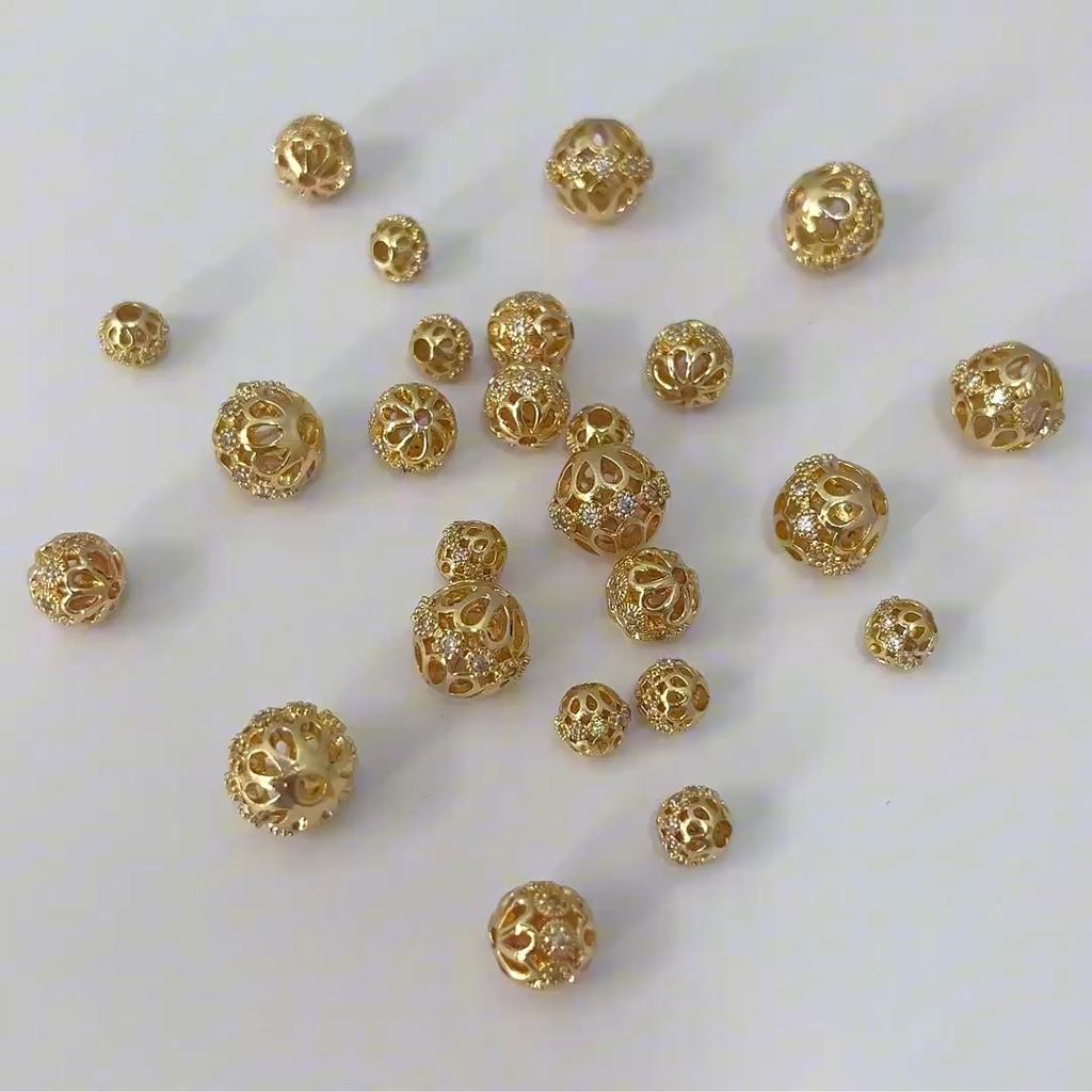 Copper Micro Inlaid Zircon Drill Ball Beads For DIY Earring Bracelet Necklace Jewelry Making Craft Accessories