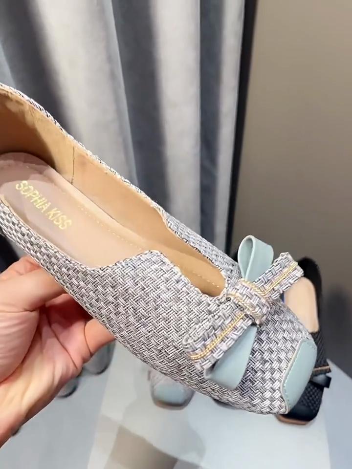 Spring and Summer Women's Woven Fabric Versatile Square Toe Shallow Flat Toe Shoes