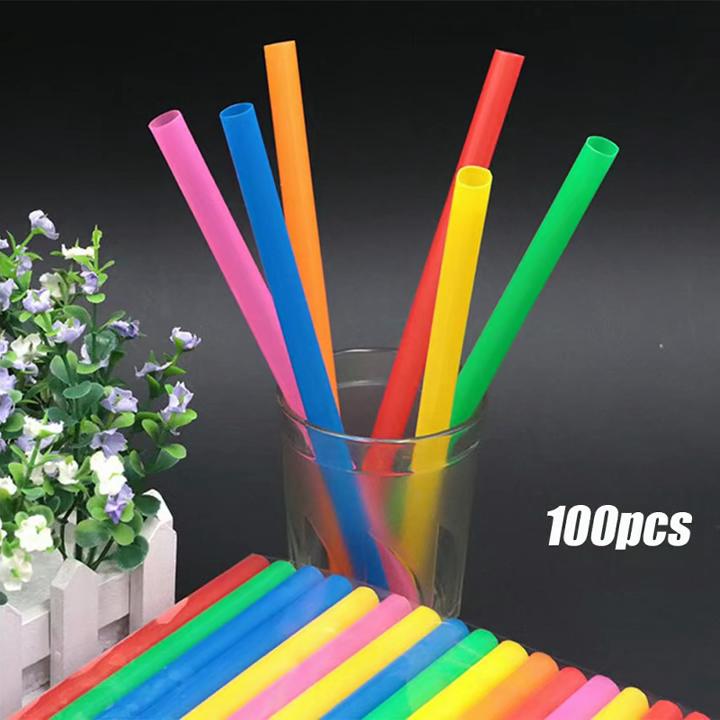 100/200/300Pcs Disposable Plastic Straws Colorful Party Event Drinking Straws Flexible Large Straight Tube Straw Bar Accessories 6*190mm