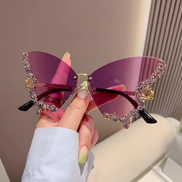 High-end Rhinestone Oversized Butterfly Sunglasses for Women, Sunshade Sunglasses, UV Protection Glasses