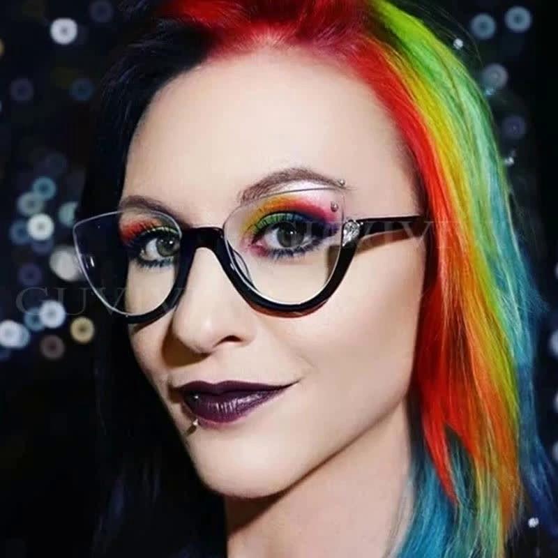 Nowe damskie okulary trójkątne w modnej oprawie osobowości Retro klasyczne diamentowe osadzone półramki proste okulary