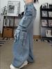 Jeans cargo da donna Pantaloni cargo larghi stile street americano da donna Jeans blu multitasche a gamba larga da donna
