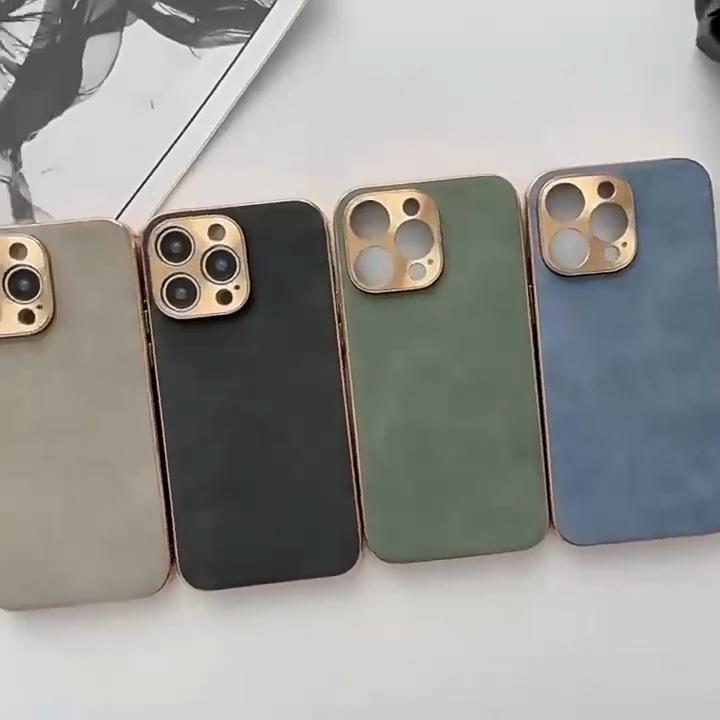 Skórzane etui na telefon Iphone 13 12 14 15 Pro Max Galwanizowana ramka Obudowa telefonu z jagnięcej skóry dla Huawei Mate 40 50 60 Pro Samsung S22 23 24 Ultra Plus