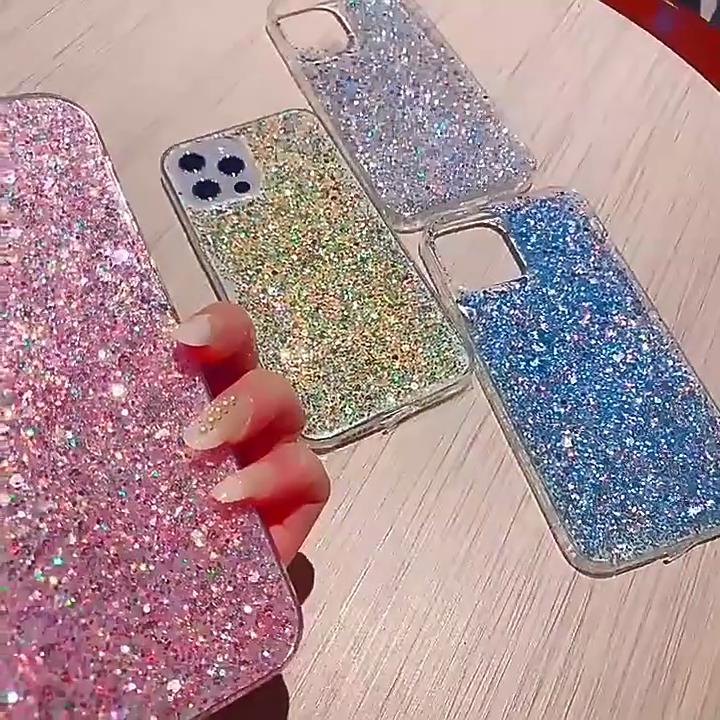 Sternenstaub Glitzer Pailletten Bling Silikonhülle für iPhone 16 15 14 13 12 11 Pro X XS XR Max 8 7 6 Plus SE Bumper Transparente Hülle