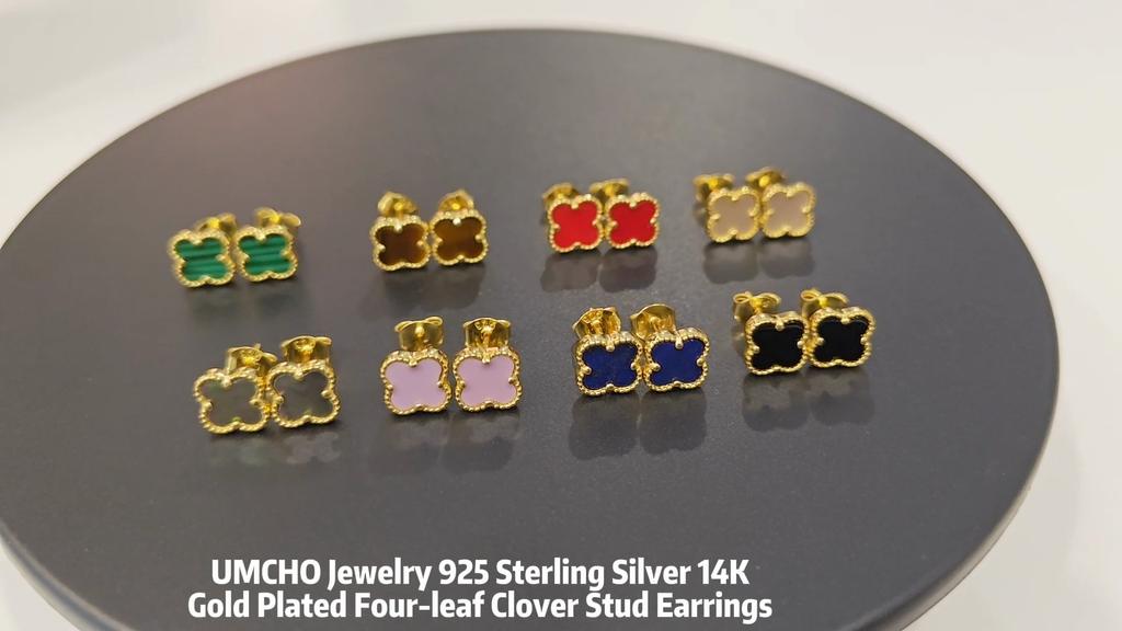 Ohrstecker aus 925er Sterlingsilber mit vierblättrigem Kleeblatt, weiße Muschel-Ohrringe für Frauen, Party, edler Schmuck, Geschenk