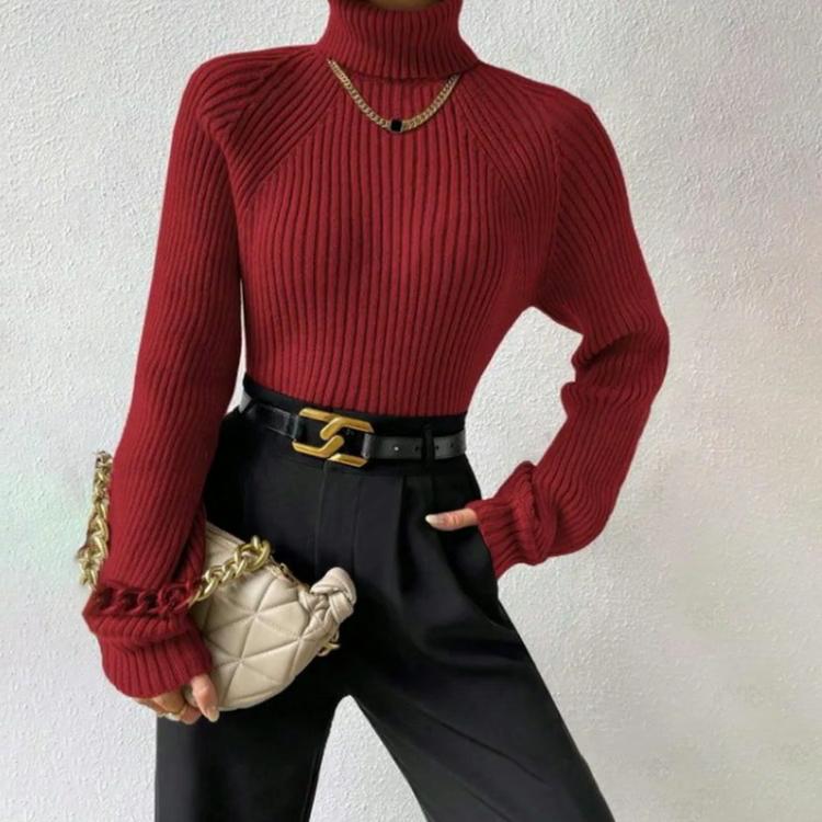 Damenmode Pullover Rollkragen Raglanärmel Vielseitiges Oberteil Einfarbig Innenpullover