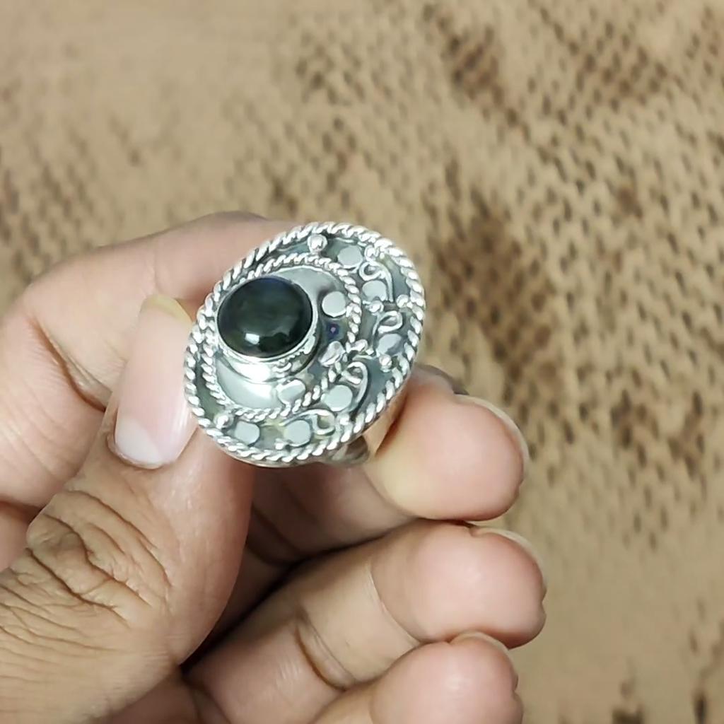 Wedding Gift For Her 925 Silver Natural Labradorite Promise Adjustable Ring