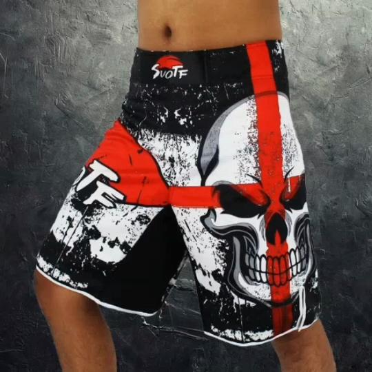 MMA, craniu de box negru, film din bumbac, dimensiuni largi, pantaloni scurți de antrenament kickboxing, pantaloni scurți muay thai, pantaloni scurți de mma ieftini
