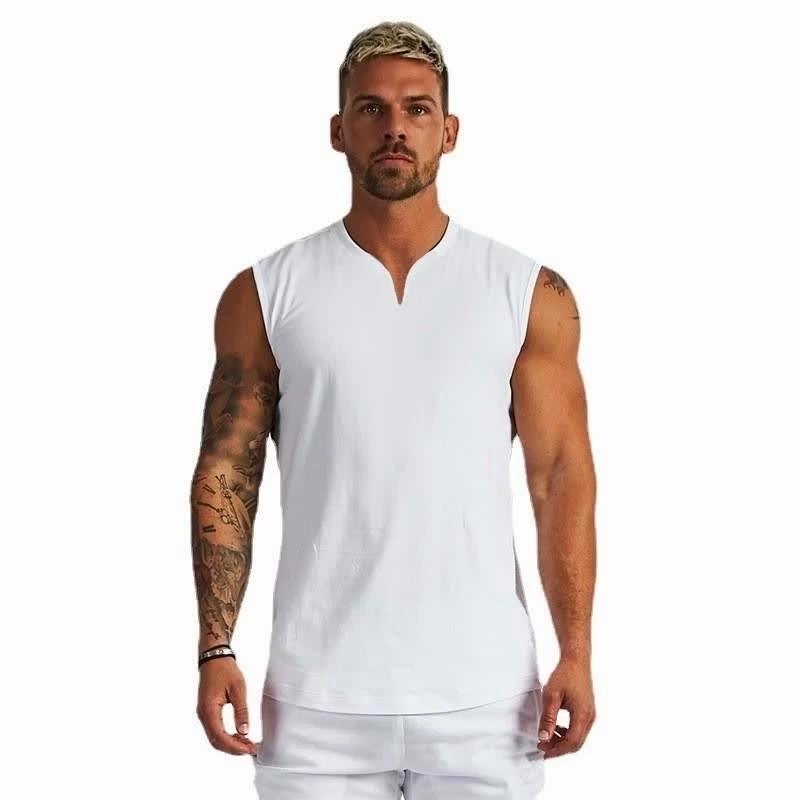 Muscleguys Men's Cotton Vest V-neck Printed Tanktop Fitness and Bodybuilding Clothing Muscle Vest Men's Sportswear Sleeveless T-shirt