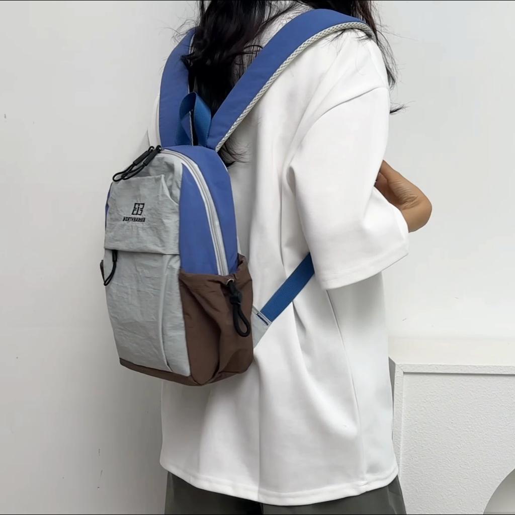 Lightweight Backpack Travel Bag Contrast Color Student Schoolbag
