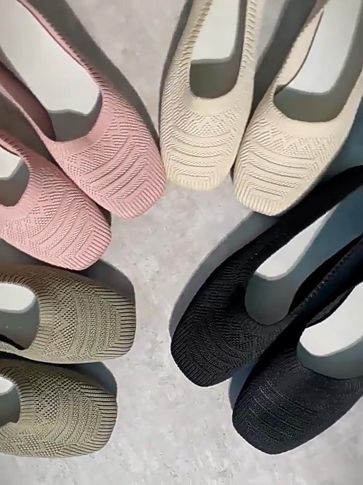 Women's Woven Flat Casual Shoes, Solid Color, Home and Outdoor, Fly Woven Breathable Single Shoes, Soft Sole Flat Shoes, Square Toe Casual Shoes