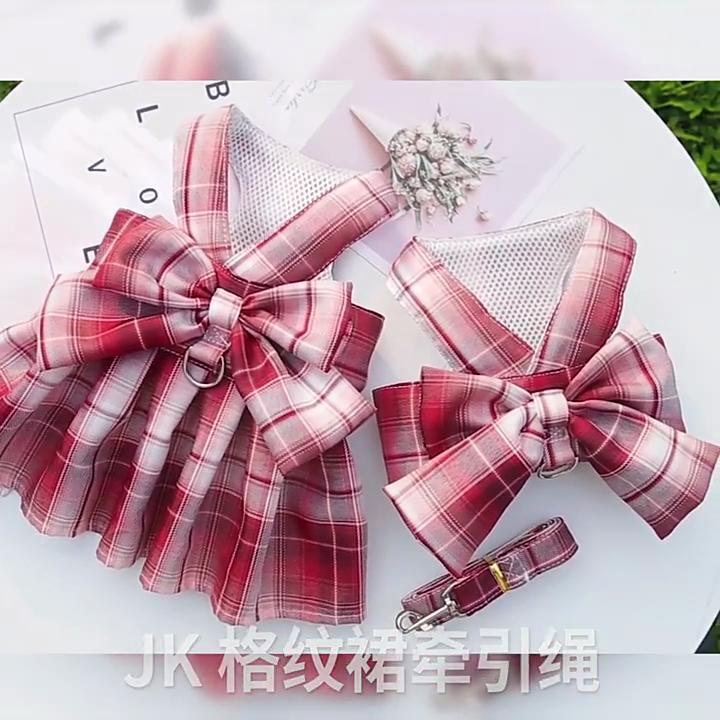 Pet Harness Leash Plaid Pattern Adjustable Breathable Pet Cats Puppy Chest Strap Dress Traction Rope Kit for Pet Training
