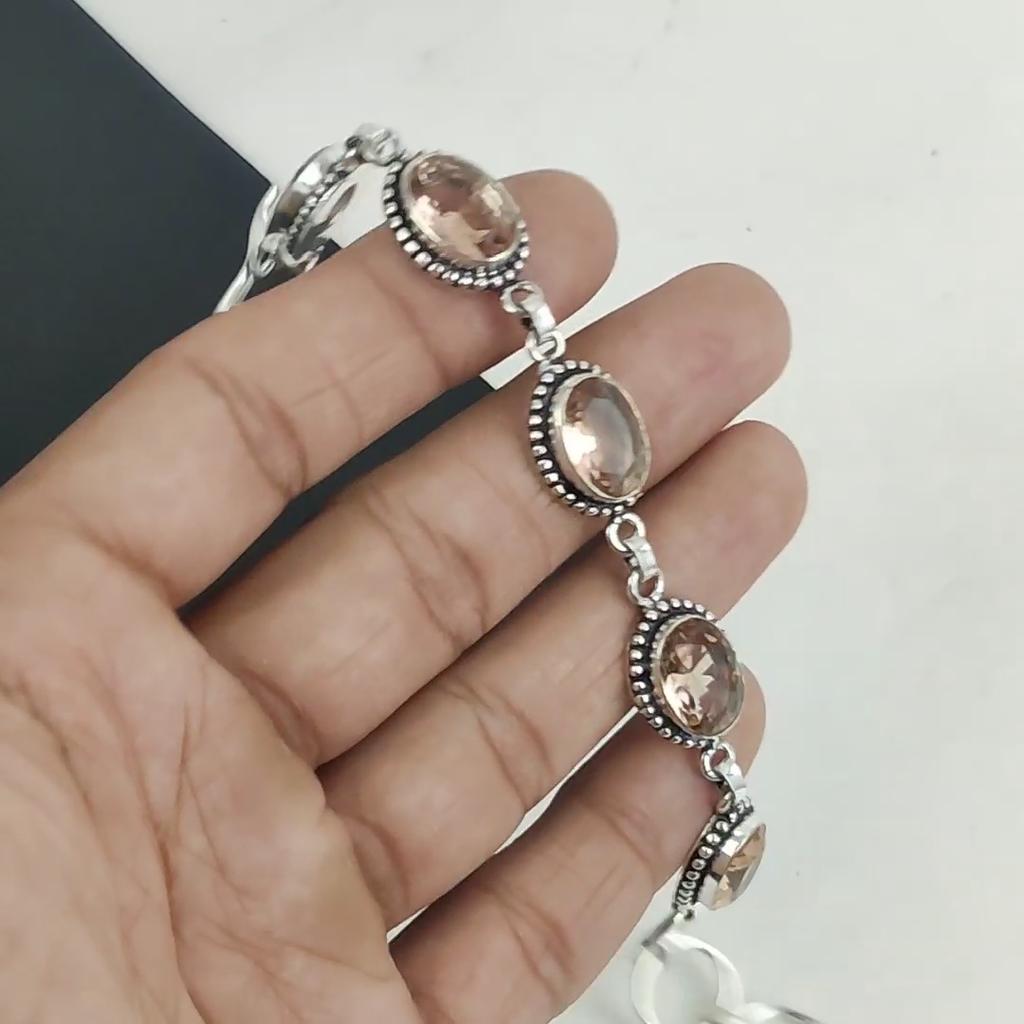 Dainty Morganite Gemstone Handmade 925 Sterling Silver Jewelry Bracelet, Morganite Bracelet For Wife , Unisex Bracelet Birthday Gift