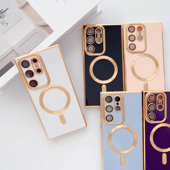 Funda de teléfono magnética de carga inalámbrica de lujo para Samsung S21 S22 S23 Ultra Plus Magsafe parachoques a prueba de golpes funda suave
