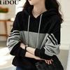 Autumn Winter Loose Casual Patchwork Hoodies Ladies Simple Fashion All-match Pullover Top Women Hooded Sweatshirt Female Clothes