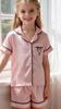 Meisjes Satijnen Pyjamaset, Roze Zijdezacht Korte Mouwen Nachtkleding, Schattige Hartjesprint Loungewear voor 4-7 Jaar