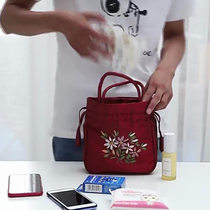 Yogodlns Retro Stickerei Kordelzug Handtaschen Lagerung Taschen Frauen Geldbörse Brieftaschen Karte Halter Eimer Schulter Tasche Handgelenk Taschen