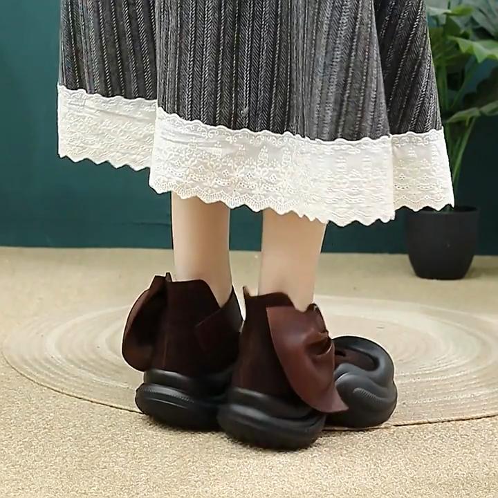 Johnature Bequeme Plateau-Sandalen aus echtem Leder im College-Stil, die die Größe erhöhen