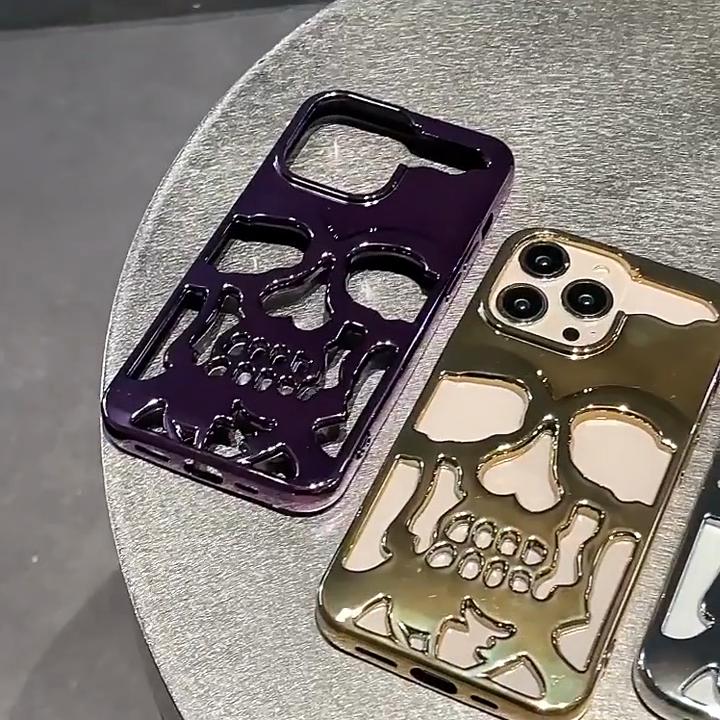 Cool Hollow 3D Skull Phone Case for iPhone 11 13 12 14 15 Pro Max 14 Plus 12 Pro 13 Pro 13 Pro Max 14 Plating Gothic Skeleton Design Shockproof Cover