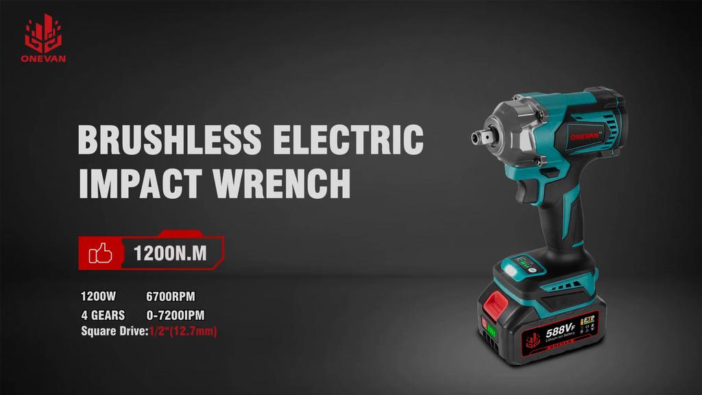 ONEVAN Llave eléctrica sin escobillas de 1200 Nm, llave de impacto inalámbrica DTW500, destornillador eléctrico, herramienta eléctrica para batería Makita de 18V