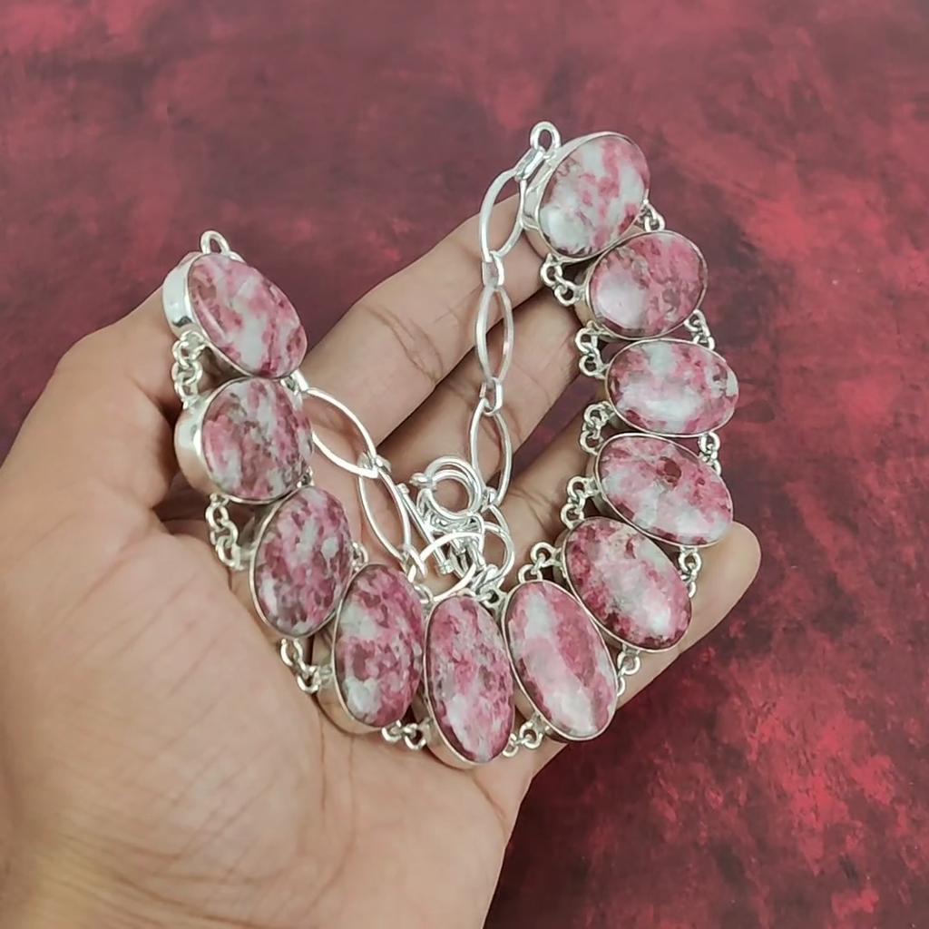 Pink Thulite Handmade Gemstone Necklace, 925 Solid Sterling Silver Necklace Antique Jewelry, For Thanksgiving