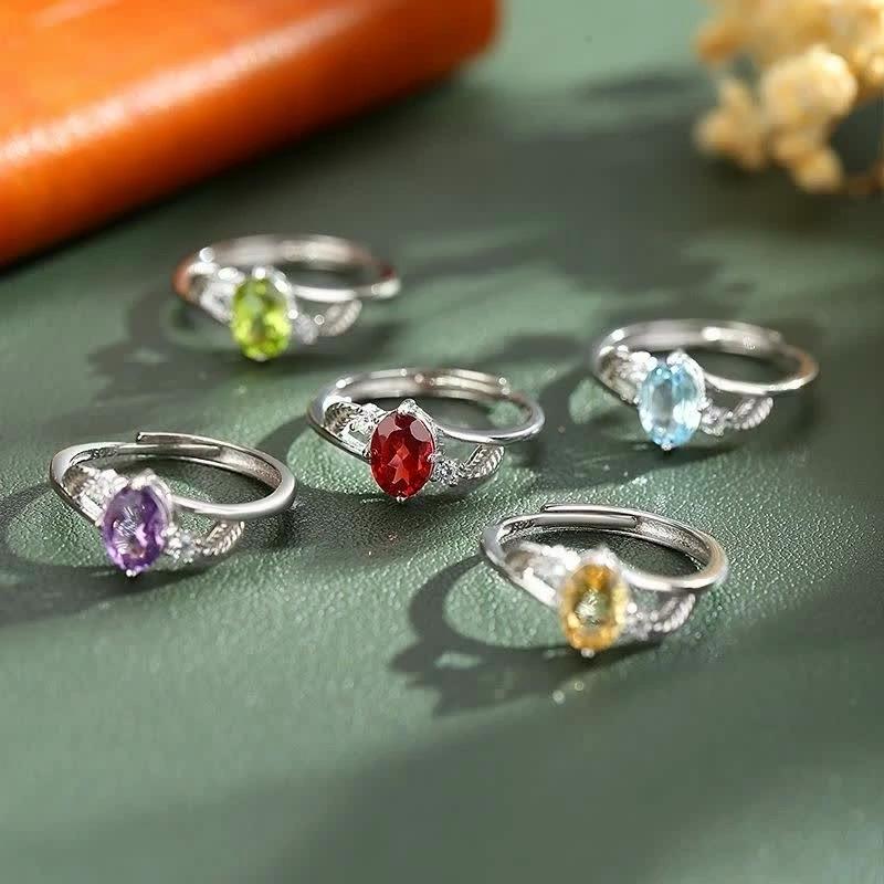 S925 Sterling Silver Natural Stone Ring for Women, Japanese Style Elegant Crystal Band, Adjustable Dainty Jewelry, Daily Wear & Gift for Girlfriend