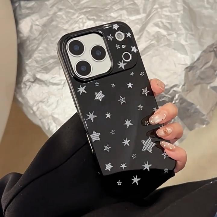 Silver Star Black Phone Case for iPhone 17 16 15 14 13 12 11 Air Pro Max 12 13 Plus Shockproof Aesthetic Cover