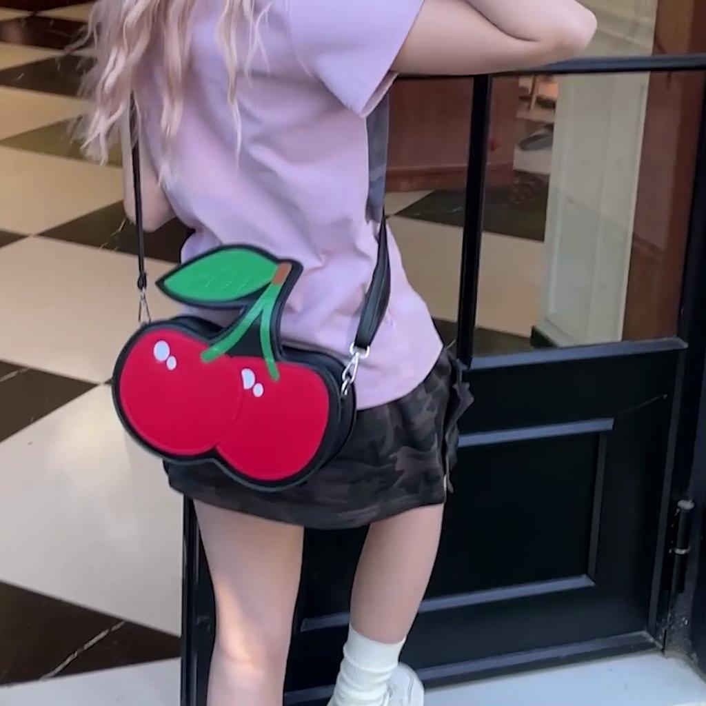 Kawaii Mode Kirschform Clutch Tasche Damen Kleine Kapazität Wasserdicht Rote Frucht Umhängetaschen Für Frauen Kreative PU Schultertasche Geldbörse