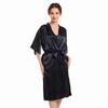 Women's Spring Autumn Loungewear Solid Color Glossy Robe Mid-Length Bathrobe Satin Kimono