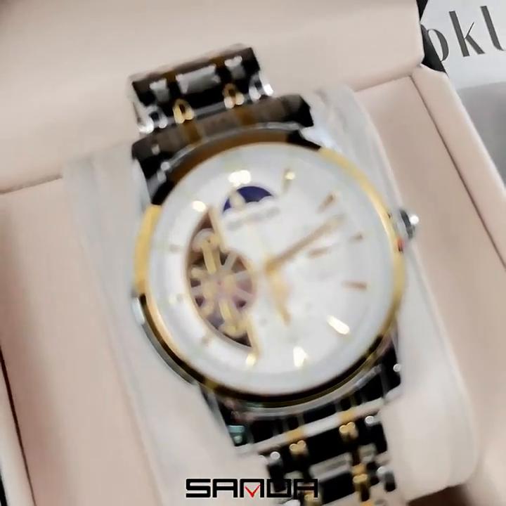 Nieuw automatisch mechanisch horloge Fashion Moon Phase Star Cool Hollow Tourbillon lichtgevend horloge