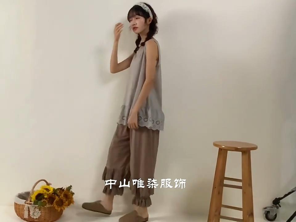 Johnature Mori Cotton Patchwork Lace Ruffles Women Pants Summer Vintage Solid Color Elastic Waist Ankle Length Pants