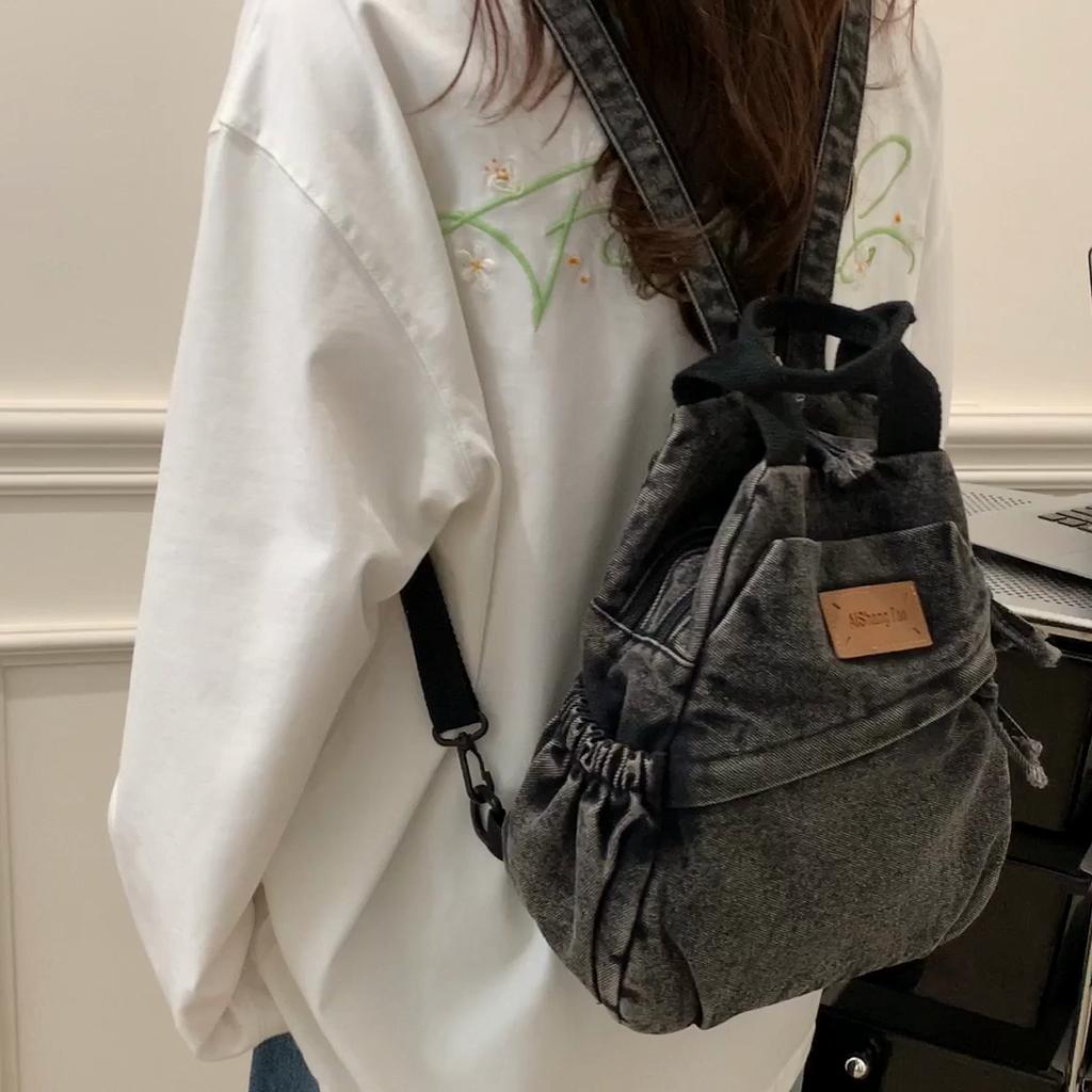 Large Capacity Denim Backpack Multi-function Chest Bag Women Shoulder Crossbody Bag