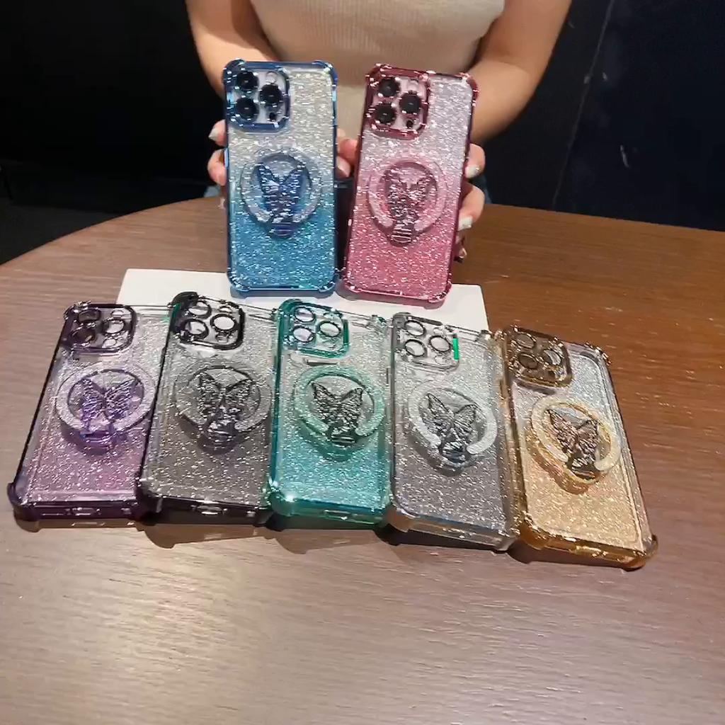 Luxury electroplated magnetic Butterfly Stand case for iPhone 16 Pro Max 15 14 Plus 13 12 11 Pro All-inclusive Fall protection Cover
