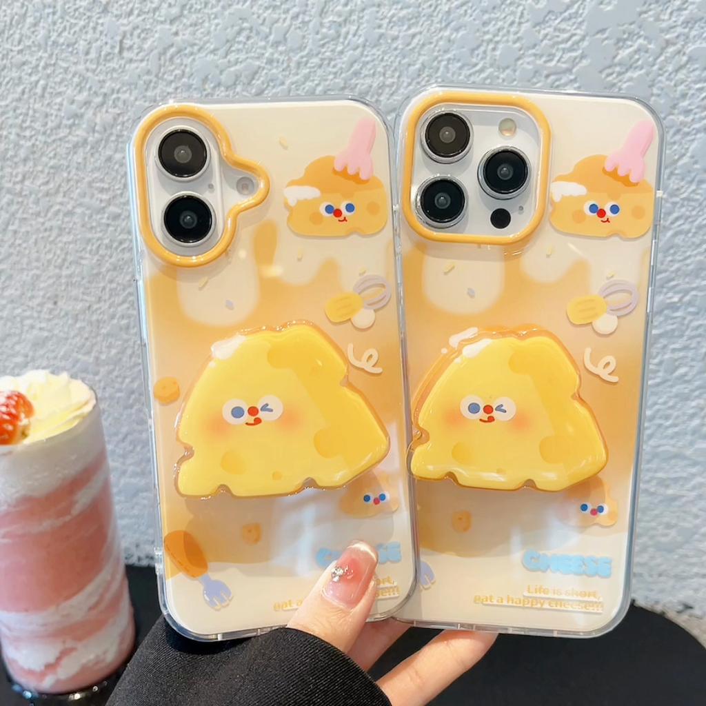 Ins Chic Cheese Case for iPhone 16 Airbag Stand Clear Aesthetic Stylish Soft Durable Pretty TPU Protective Cover for iPhone 13 14 15 16 Pro Max