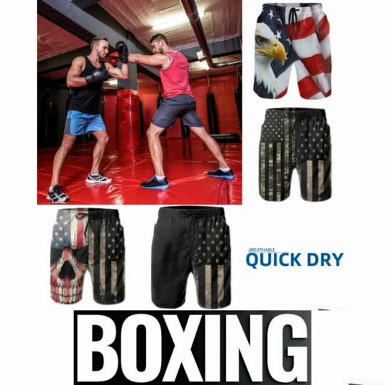 Falcon Eagle Skull UK USA America United Kingdom Flag Boxing Muay Thai Kickboxing Shorts 3D Print Training Unisex Men Women Fitness Gym Sport Workout