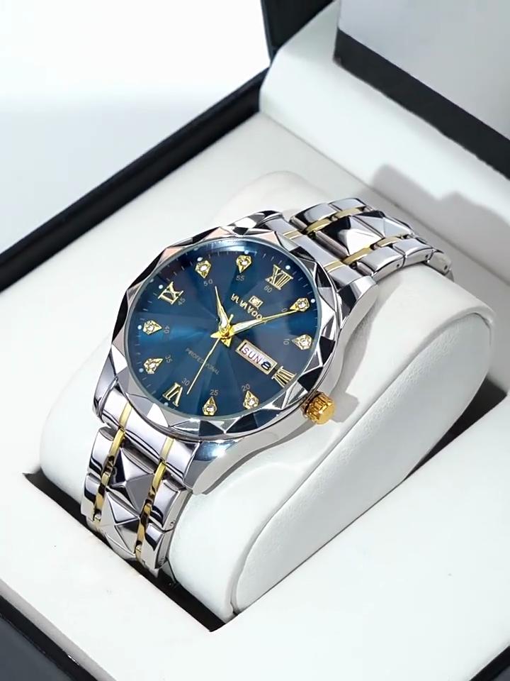 VA VA VOOM Luxus Herren Quarzuhren Mann 30m Wasserdicht Leuchtend Datum Woche Edelstahl Herrenuhr Lässig Sport Damen Quarzuhren Herrenuhr