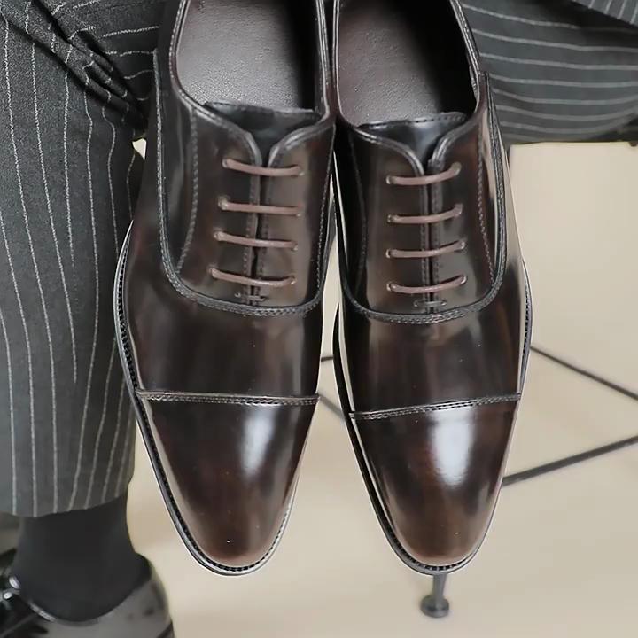 Genuine Leather Men's Shoes Patent Leather Three Joint Oxford Shoes Pointed Toe Business Formal Leather Shoes Soft Sole