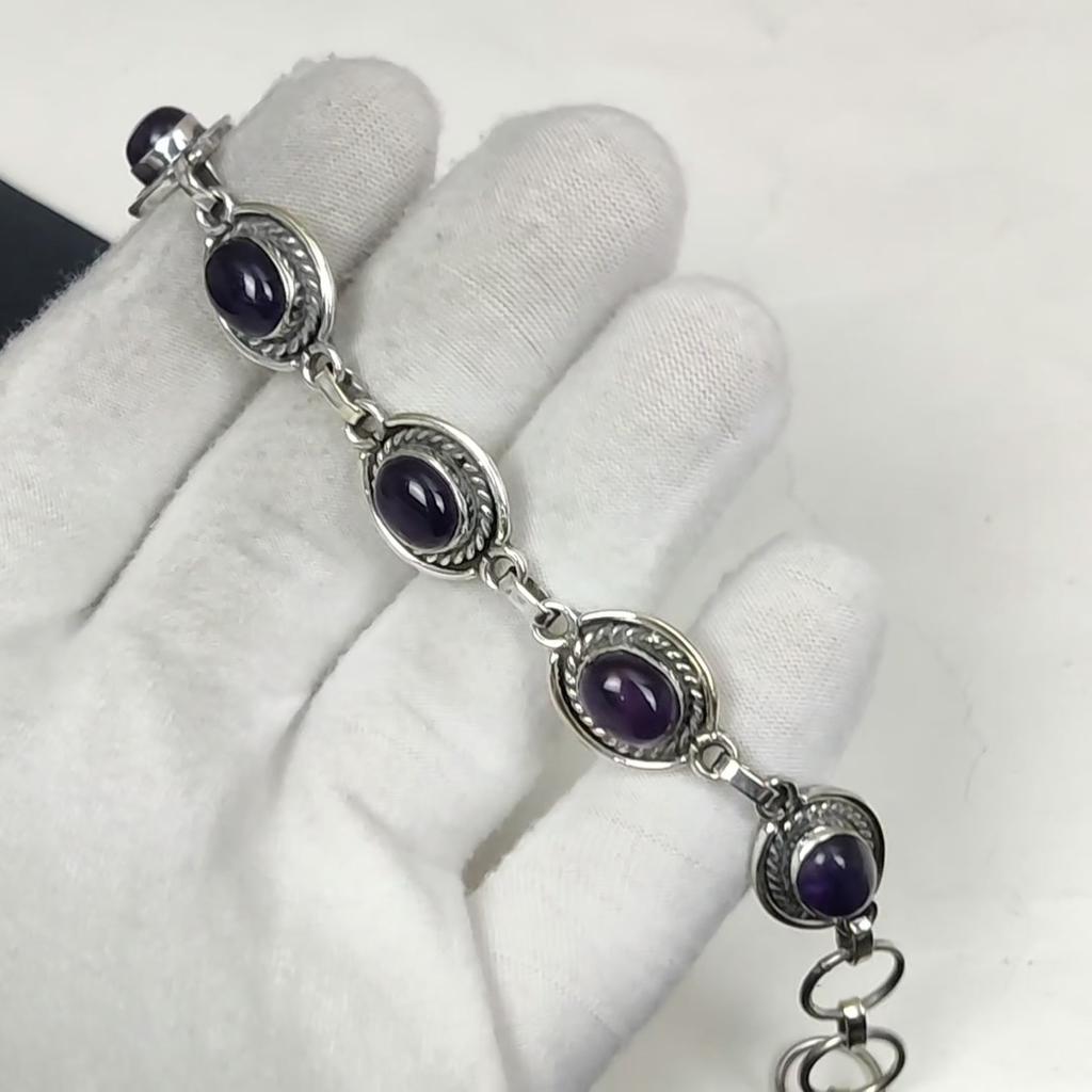 Natural Amethsyt Gemstone Handmade 925 Sterling Silver Bracelet, Amethsyt Bracelet For Wife, Unisex Bracelet, Party Wear Gift