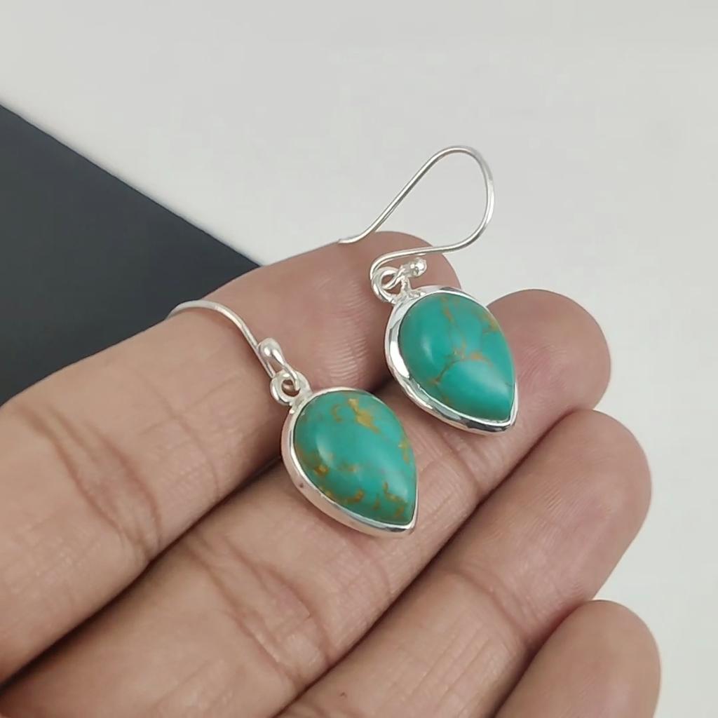 Naturaal Arizona Turquoise Gemstone Earrings, 925 Sterling Silver Earring, Handmade Boho Silver Jewelry Dangle Earrings, Mother's Day Gifts