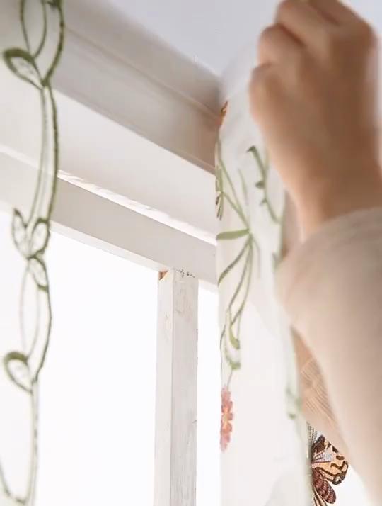 Roman Short Curtain Kitchen Curtains Valance Tulle Sheer Drape Curtain Flower Embroidered Butterfly Home Window Decor