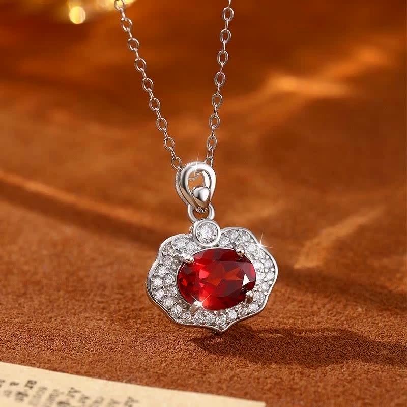 Guochao Ruyi Lock s925 Sterling Silver Necklace Women's Natural Crystal Stone Safety Lock Pendant Ping An Xiangyun Clavicle Chain Women's Gift