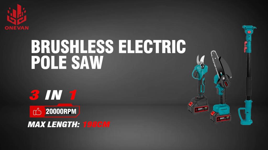 ONEVAN Motosierra eléctrica telescópica sin escobillas de 3500 W, 3 en 1, tijeras para ramas altas, herramienta de poda para jardín, compatible con batería Makita de 18 V