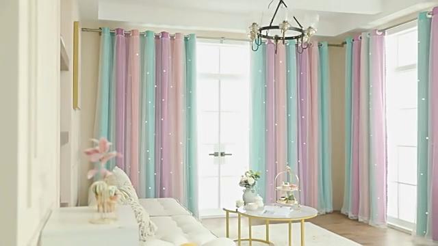 Doppellagige Farbverlauf Regenbogen Verdunkelungsvorhänge mit Sternausschnitten für Kinderzimmer Schlafzimmer Wohnzimmer Dekoration