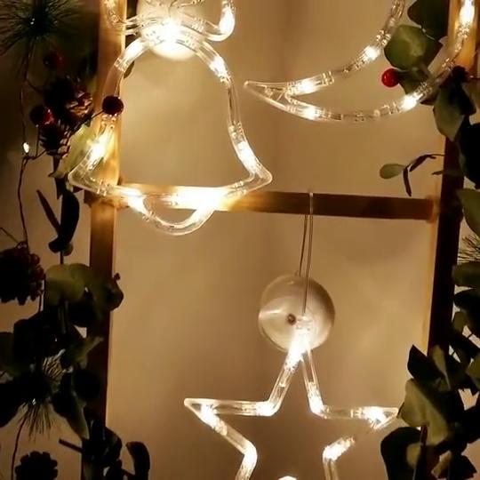 Led julbelysning Dekoration Snowman Bell Star Holiday Hoom Fönster Star Light Sucker Lampa