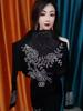 Autumn Winter Women's Fleece-lined Base Shirt Soft and Warm Double-sided Fleece Base Shirt Rhinestone Slim-fit Long-sleeve Stretch T-shirt