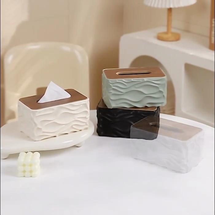 1PC Modern Minimalist Large Tissue Box Holder with Polished Brown Lid - Square Plastic Storage Organizer Suitable for Bathroom & Living Room